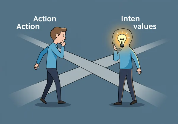 Orang yang menimbang niat vs. tindakan dalam dilema etika