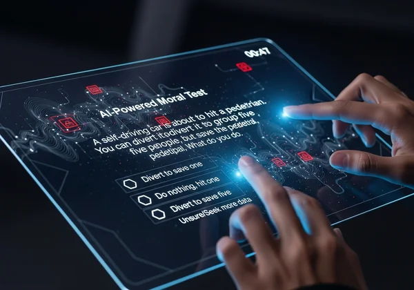 User interacting with an AI-powered moral test interface