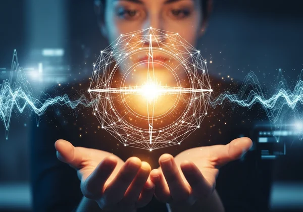 Person reflecting on their values, guided by a digital compass