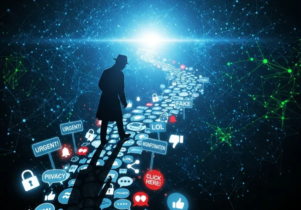 Person navigating a minefield of online ethical choices