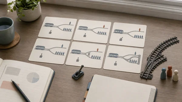 Trolley problem variations on cards